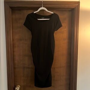 New York & Company Black Sheath Midi Dress Bateau Neckline